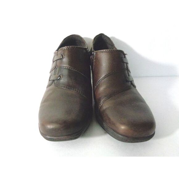 Clarks Bendables US 6.5M Brown Leather Side Zip Medium Heel Booties Shooties - Picture 2 of 7